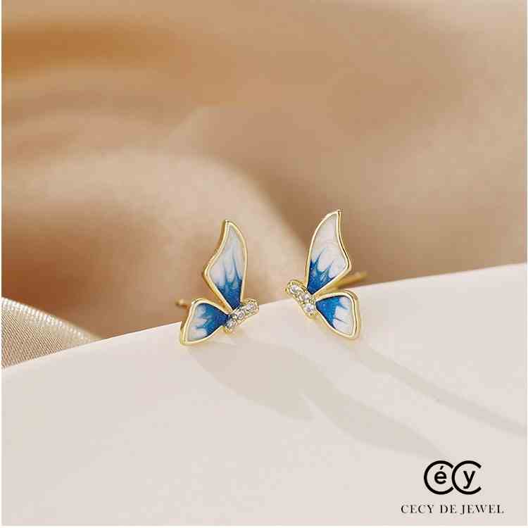 Khuyên tai bạc ý 925 mạ vàng 18k Butterfly CECY- 2772