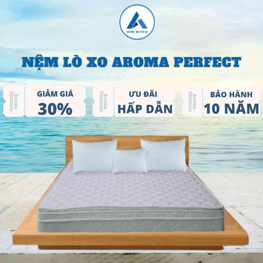 [Mã BMLTA35 giảm đến 35K đơn 99K] Nệm Lò Xo Liên Kết Aroma Perfect 4 Viền, Màu Trắng Sang Trọng, Bền Bỉ, Bảo Hành 10 năm