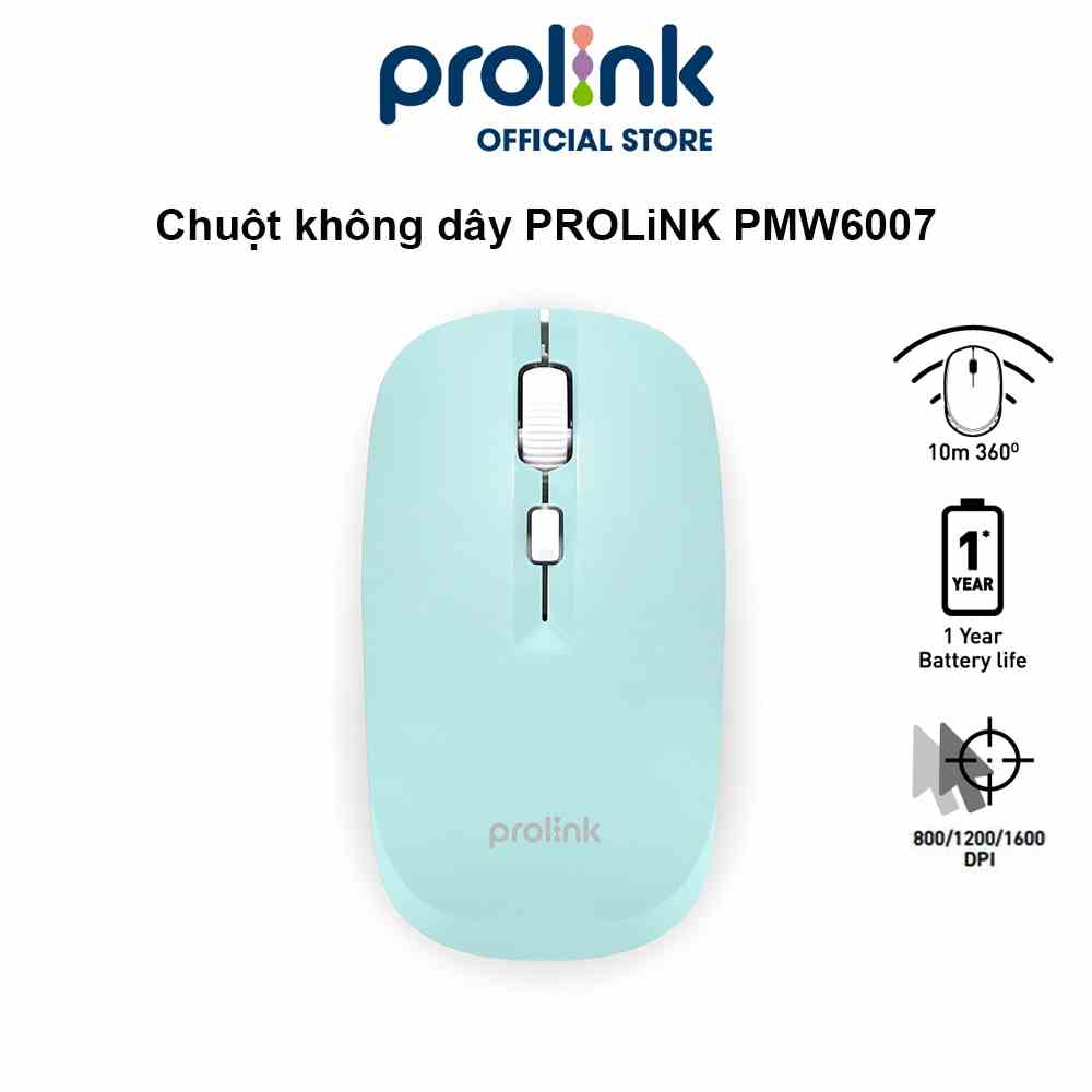 Chuột không dây PROLiNK PMW6007 kiểu dáng thời trang, tiết kiệm pin, độ phân giải cao dành cho PC, Laptop