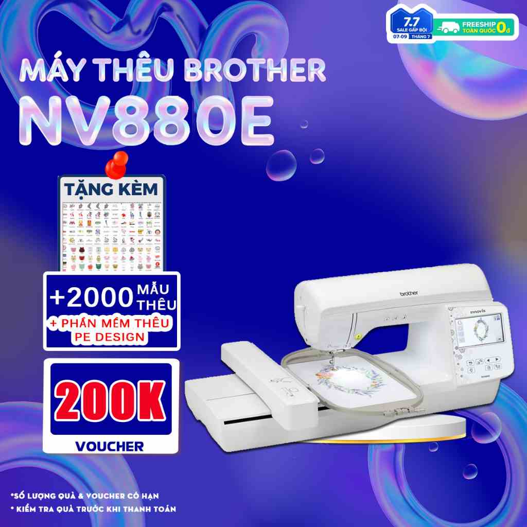 Máy Thêu Bàn Vi Tính Cao Cấp Brother NV880E Kết Nối Wifi, Màn hình LCD cảm ứng màu