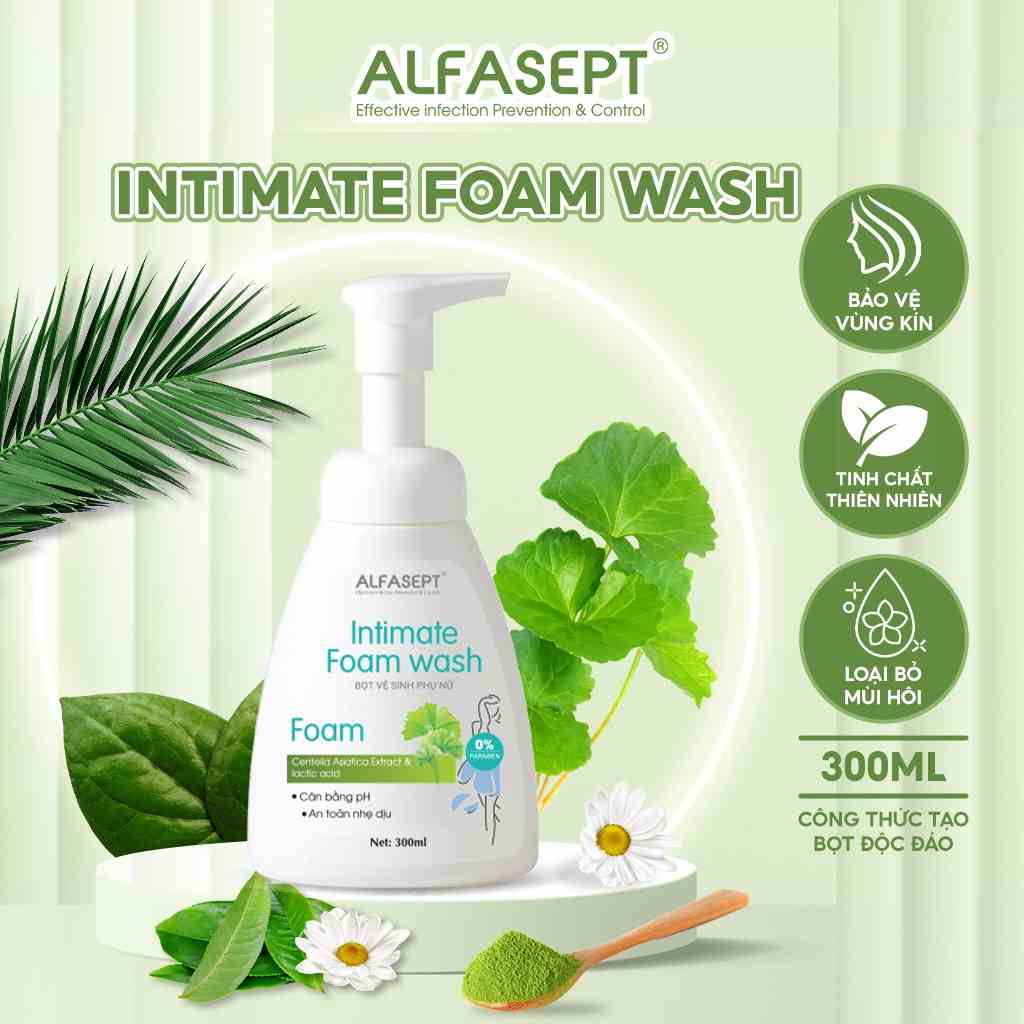 Bọt vệ sinh phụ nữ AFLFASEPT Intimate Foam Wash, Chiết xuất trà xanh kết hợp với vitamin E  cho cảm giác tươi mát tối ưu