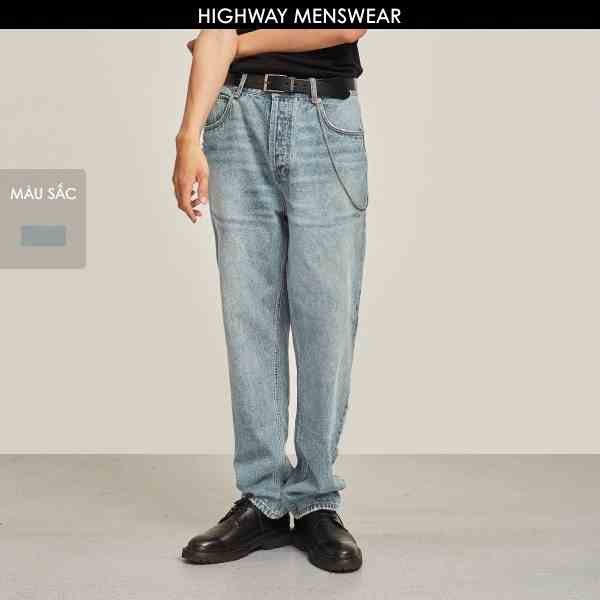 Quần jeans loose nam dáng xuông Highway (Menswear) Iggy - xanh trơn