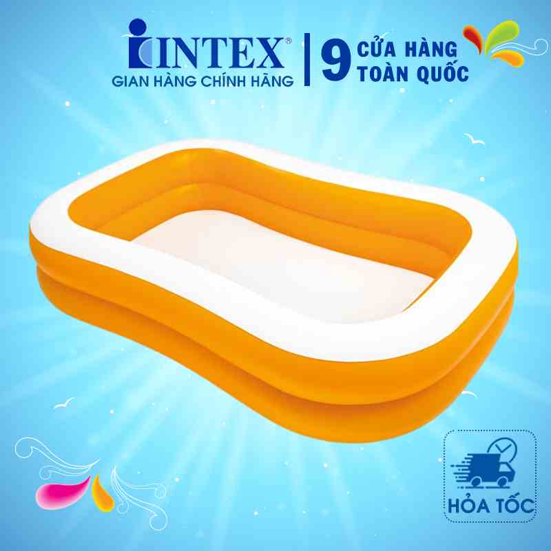 Bể bơi cho bé hình chữ nhật INTEX 57181/57180, dạng phao bơm hơi có 2 tầng, an toàn cho trẻ em em - Bảo hành 12 tháng