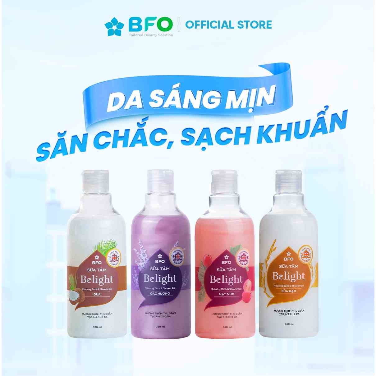 Sữa Tắm Dưỡng Trắng BFO Giúp Dưỡng Da Mềm Mịn Chiết Xuất Thành Phần Thiên Nhiên Dung Tích 330ml