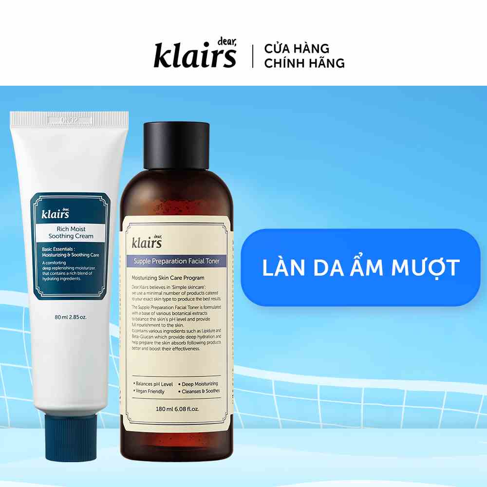 Combo Làn da ẩm mượt (Nước hoa hồng Supple Preparation Facial Toner 180ml +  Kem dưỡng Rich Moist Soothing Cream 80ml)