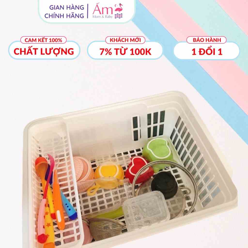 Rổ Úp Chén Bát Có Nắp Ấm Baby Có Khay Thoát Nước Để Chén Bát Ăn Dặm Cho Bé Ấm Gift Decor