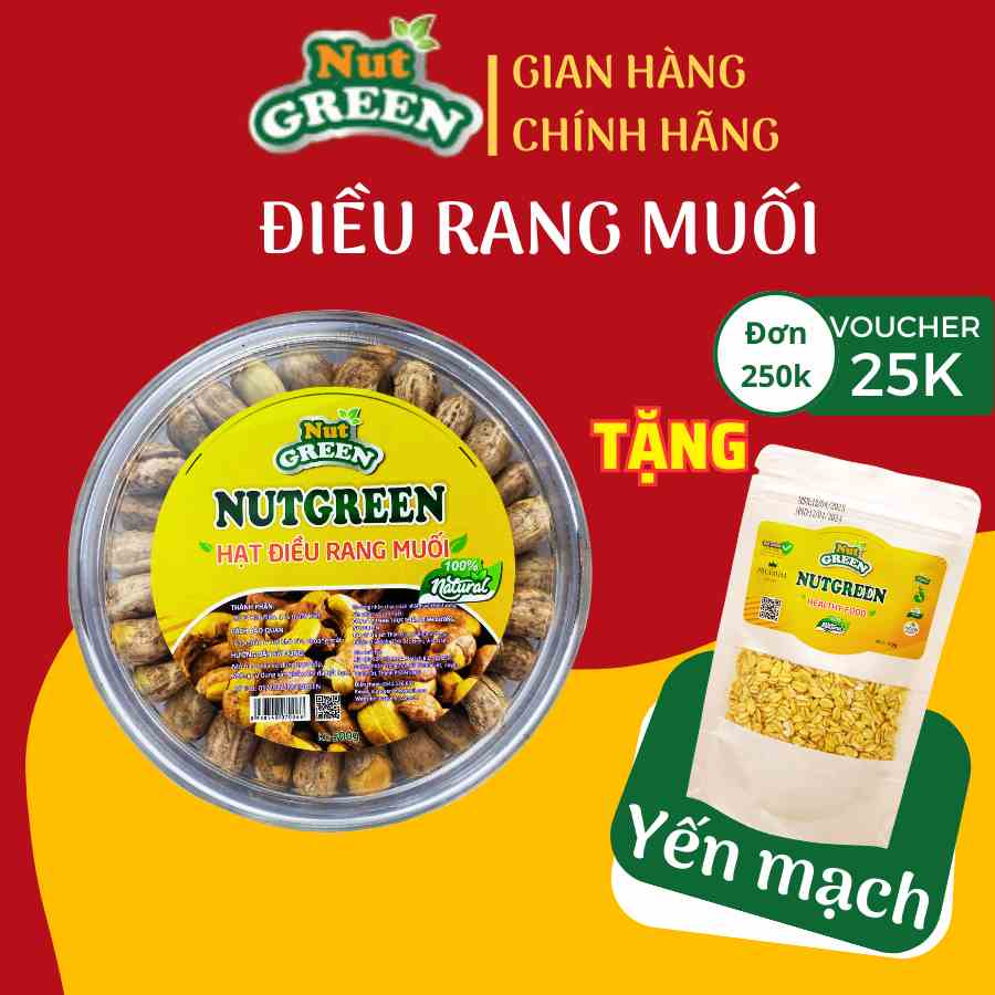 Hạt Điều A Cồ Rang Muối Bình Phước Ăn Liền NUTGREEN xuất khẩu size lớn 500G