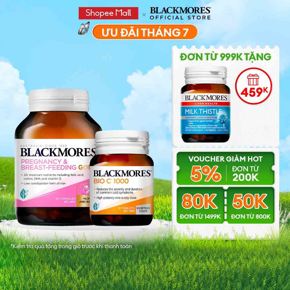 Combo Vitamin Cho Bà Bầu, Mẹ Cho Con Bú Blackmores Pregnancy & Breast-Feeding Gold và Viên Uống Blackmores Bio C 1000mg