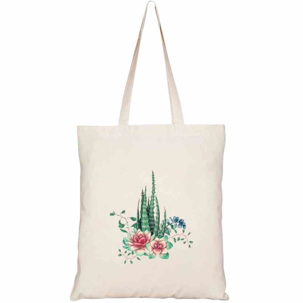 Túi Tote GINKO Vải Canvas có dây kéo khóa (có túi con) in hình card with cactuses succulents set HT195