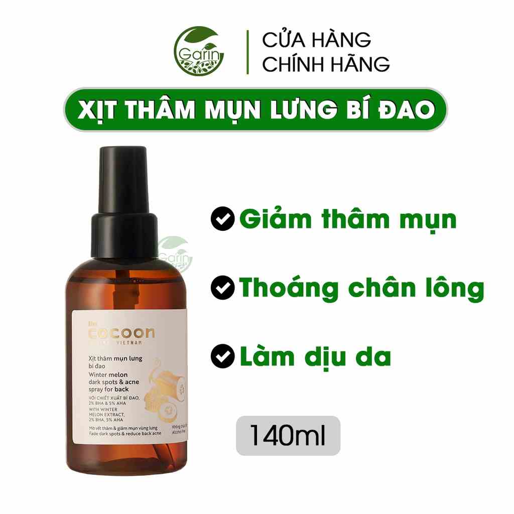 [Mã BMLTB35 giảm đến 35K đơn 99K] Xịt Giảm Thâm Mụn Lưng, Làm Dịu Da Chiết Xuất Bí Đao Cocoon 140ml