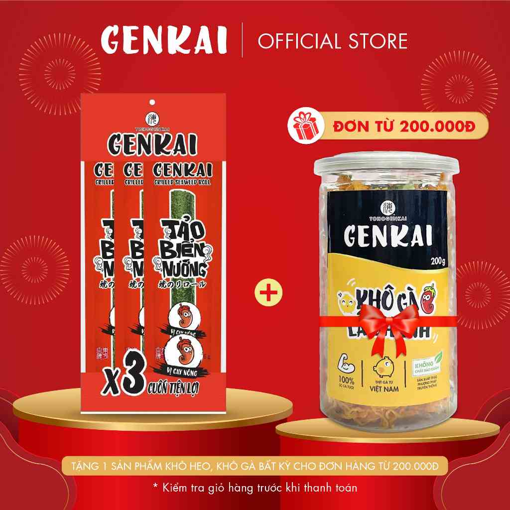 [Mã BMLTB35 giảm đến 35K đơn 99K] Snack Tảo Biển Nướng Cuộn GENKAI Vị Cay nóng 10.8g 
(3.6g x 3 gói)