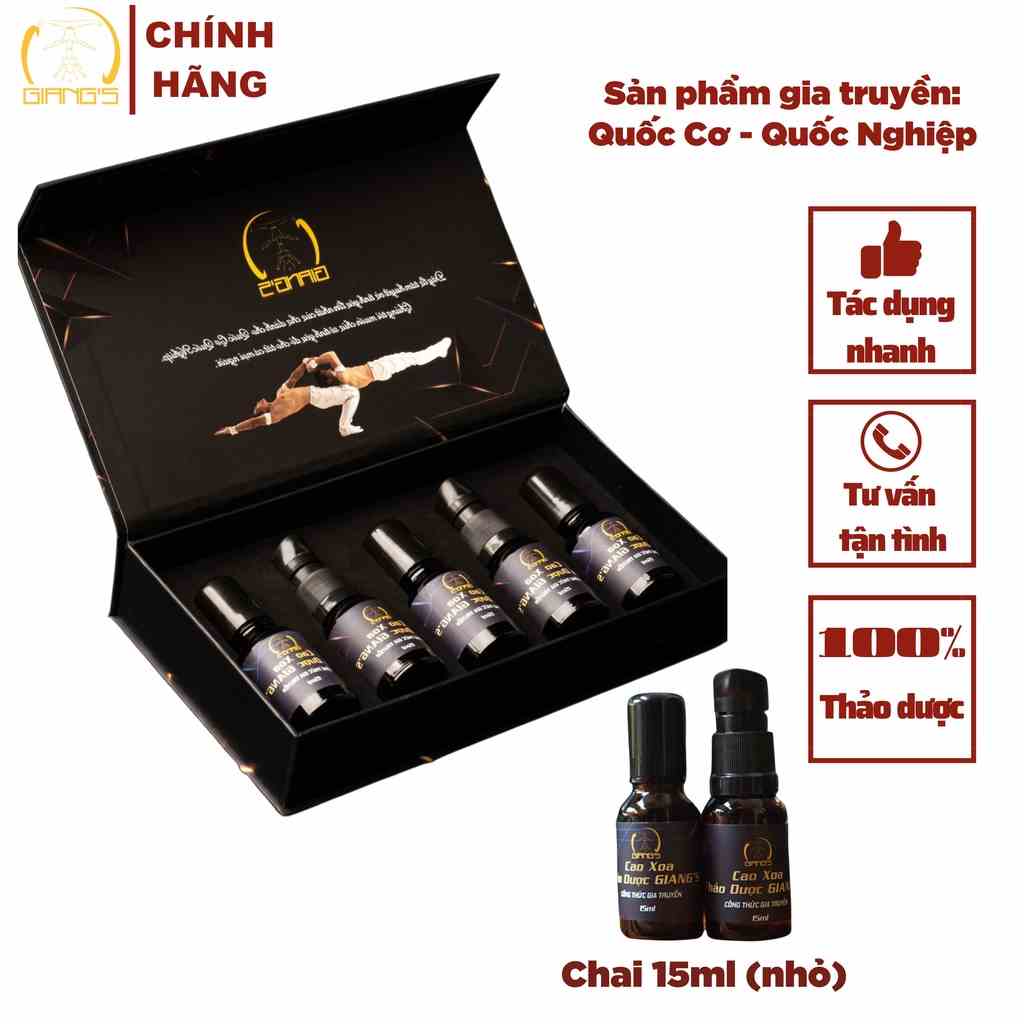 Cao xoa bóp xương khớp GIANGS - Set quà tặng xoa bóp toàn thân và cổ vai gáy, Hộp quà sang trọng combo 5 chai 15ml