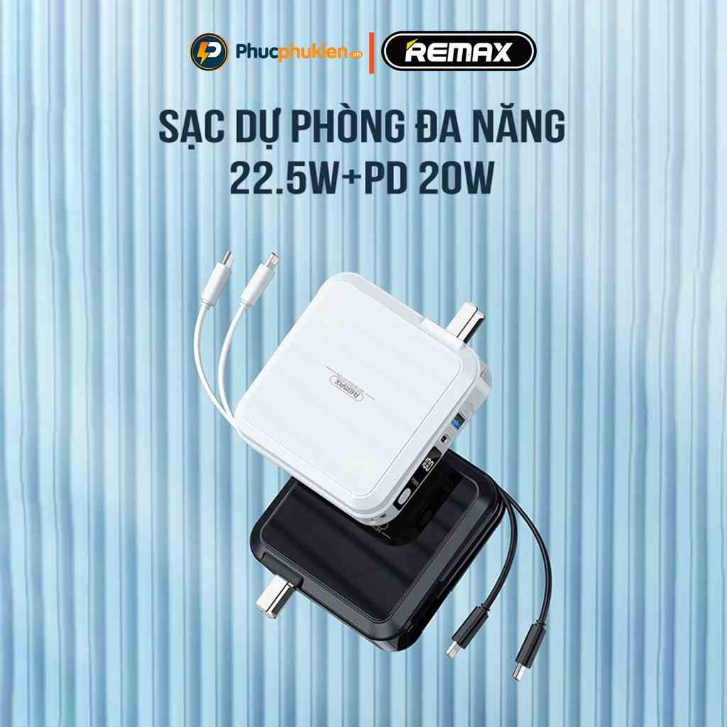 Sạc dự phòng 15000mah Remax Rpp 276 thiết kế đa năng vừa là củ sạc vừa là sạc dự phòng kèm 2 dây - Phúc Phụ Kiện