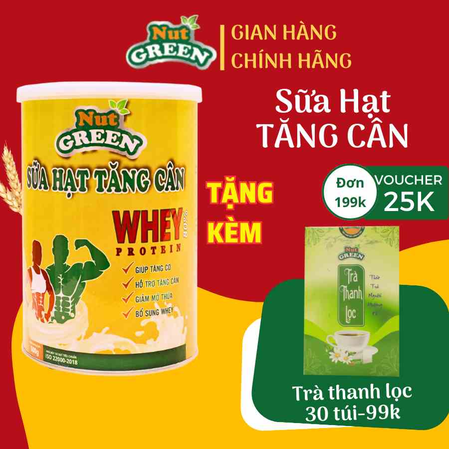 Sữa Hạt Tăng Cân Hữu cơ, Ngũ Cốc Tập GYM Tăng Cân Tăng Cơ Nutgreen Bổ sung Dinh Dưỡng Mix 30 Loại Hạt Cao Cấp Hộp 500G