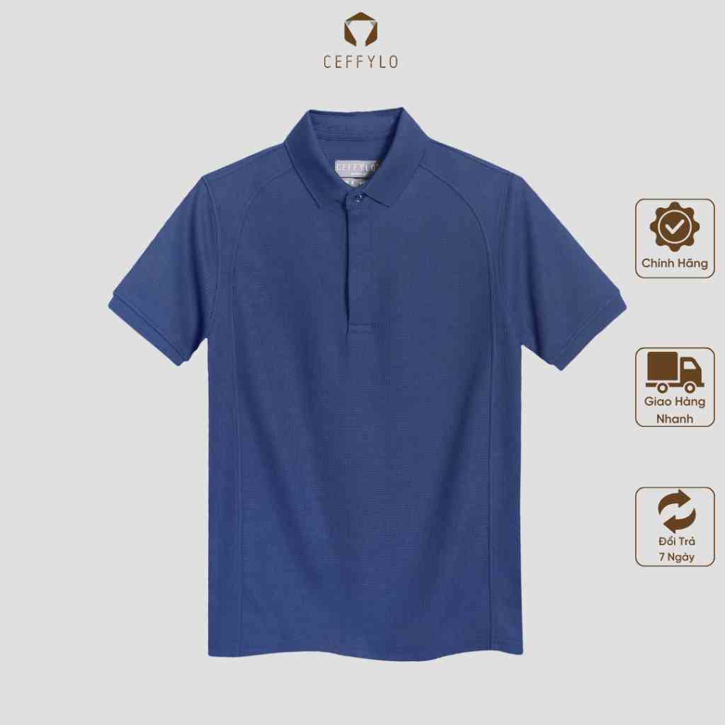 Áo Polo Nam Cộc Tay Có Gân Màu Xanh Navy Ceffylo Chất Liệu Cotton Kiểu Dáng Trẻ Trung Form Slimfit Thời Trang Nam