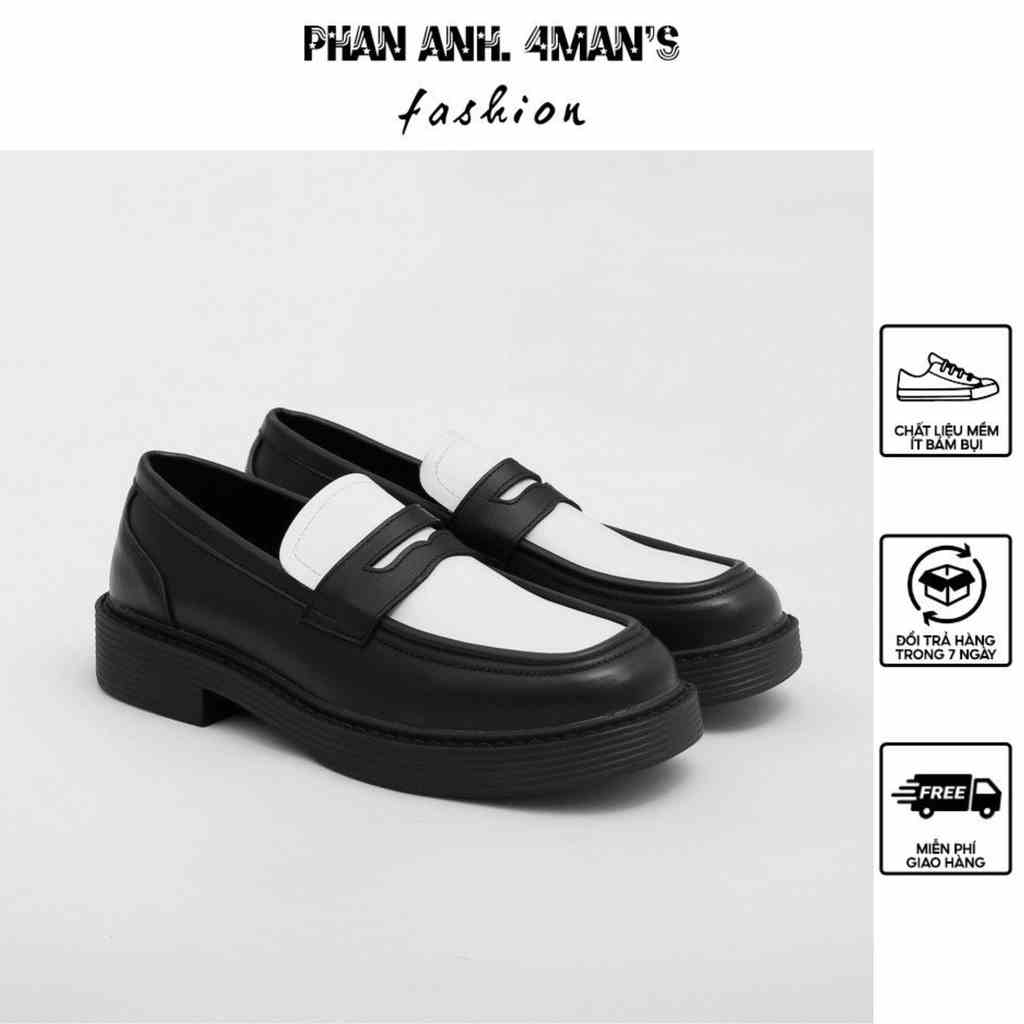 Giày Tây Lười Penny Loafer Black White Phananh.4Mans Da bò Không Nhăn - GD45