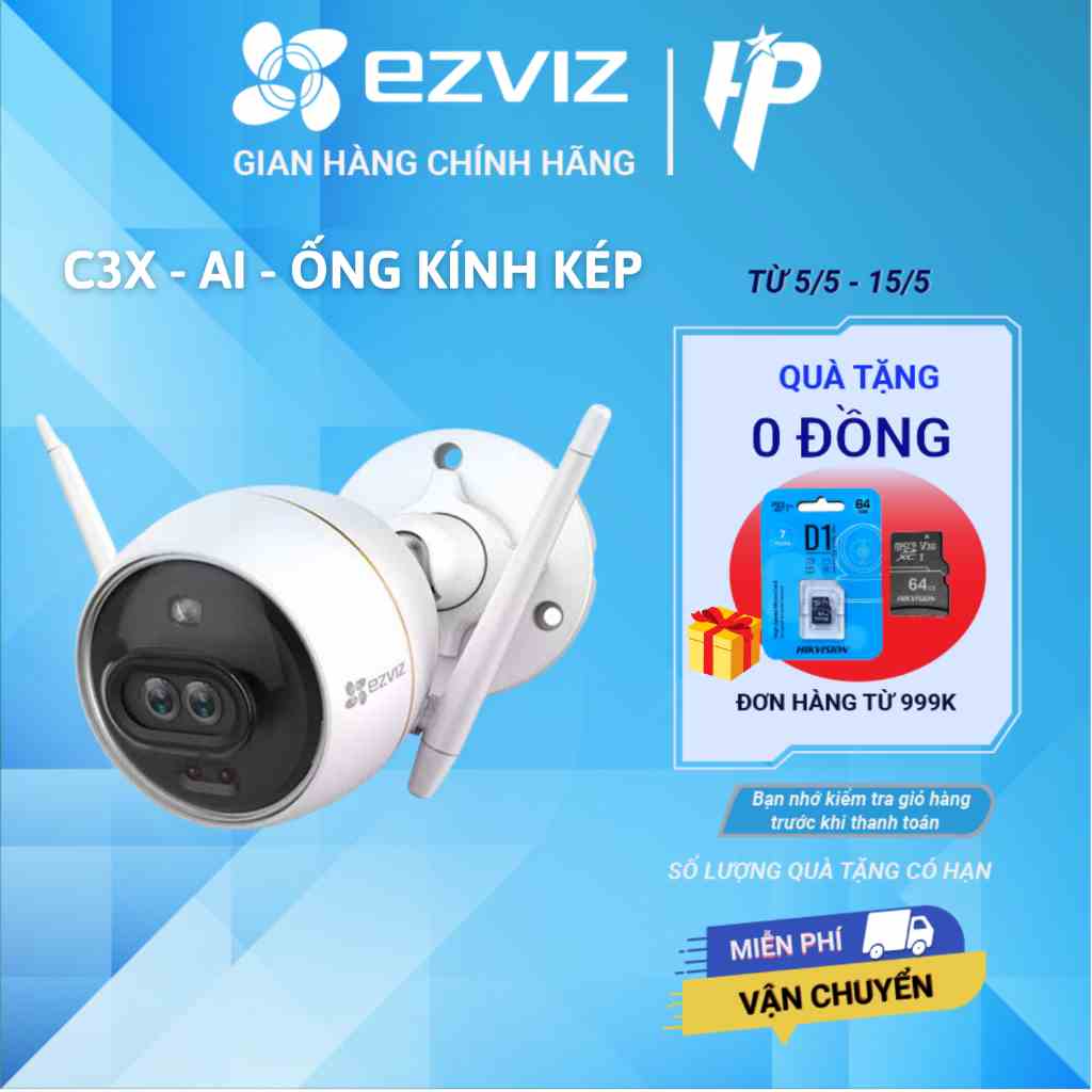 Camera WIFI Ngoài Trời EZVIZ C3X 1080P, IP67, Ghi Hình Màu ban đêm, AI thông minh, còi hú