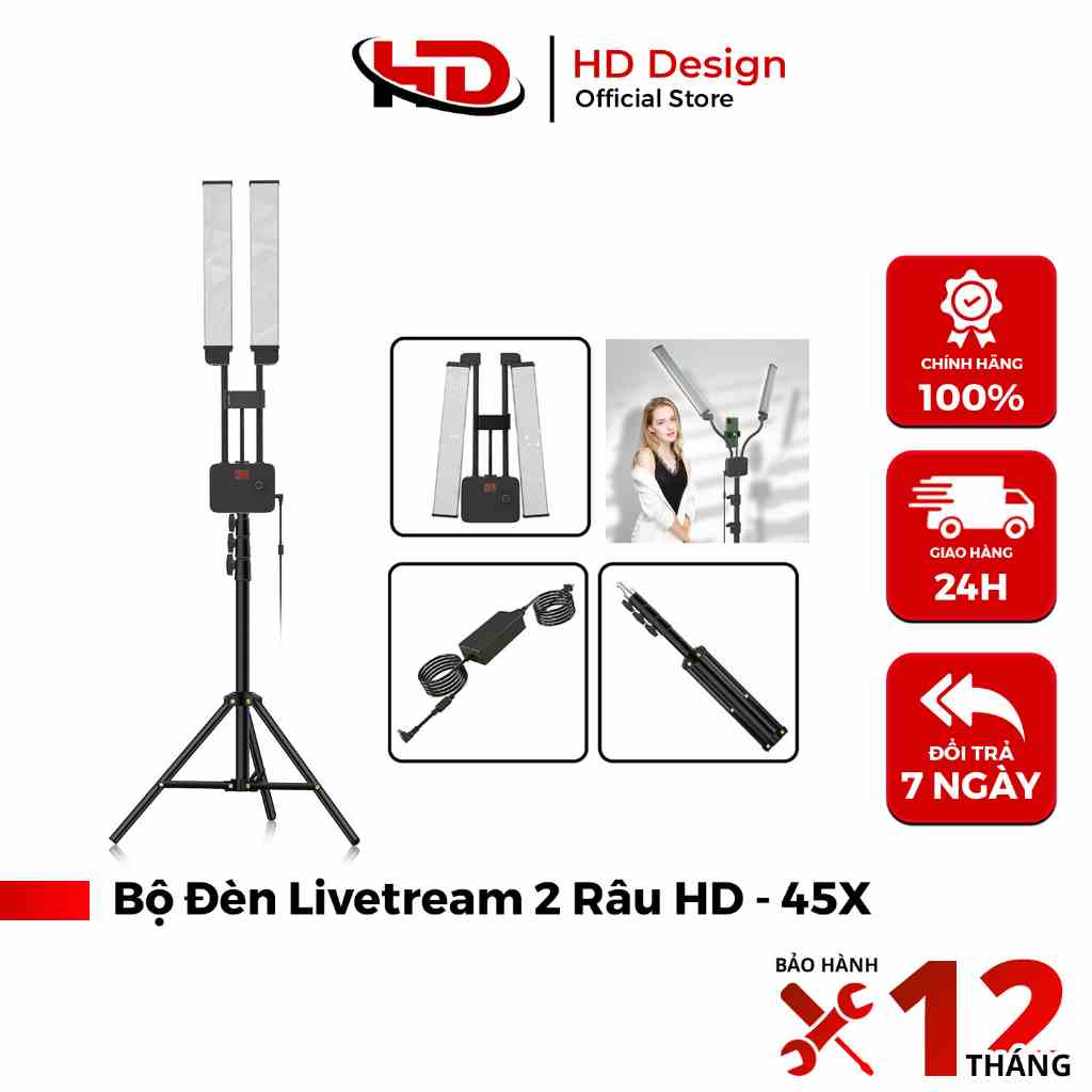 Đèn Livetream 2 Râu HD - 45x - Chuyên Dụng Phun Xăm - Spa - NỐI MI - LIVESTREAM - Chính Hãng HD Design