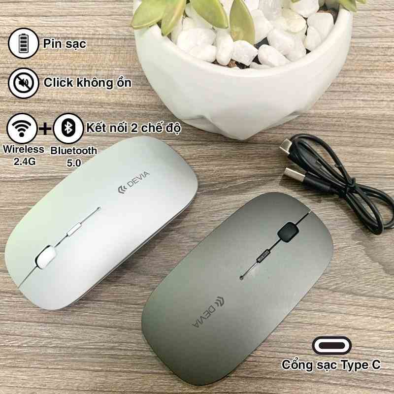 Chuột máy tính Gaming Devia có 2 chế độ kết nối bluetooth và kết nối không dây 2.4G, nhỏ nhẹ pin 400mAh có bảo hành