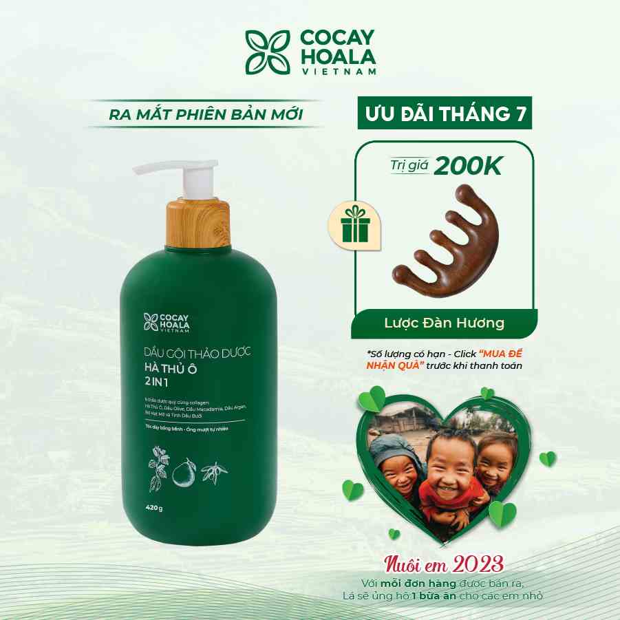 Dầu Gội Xả 2in1 Hà Thủ Ô COCAYHOALA VIETNAM - Dưỡng tóc đen mượt, bóng khỏe, Dung tích 420g/chai