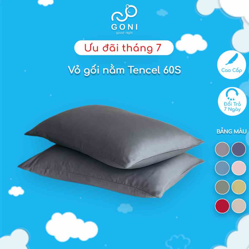 Vỏ Gối Nằm Tencel 60S Goni , Áo Gối Nằm Đủ Màu, Kích thước 50 x 70cm