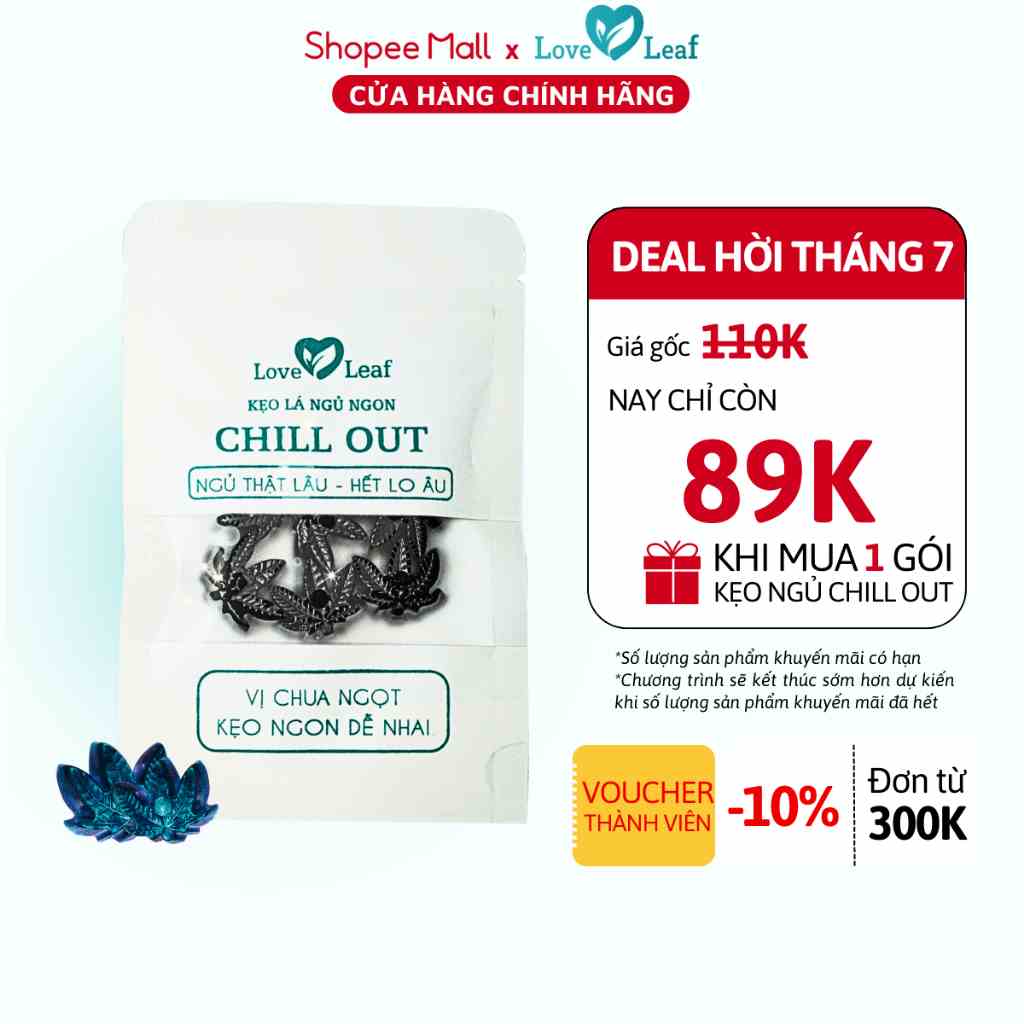 [Mã BMLTA35 giảm đến 35K đơn 99K] Kẹo Lá Love Leaf Chill Out Túi Zip Hỗ Trợ Ngủ Ngon 6 viên 30 gram