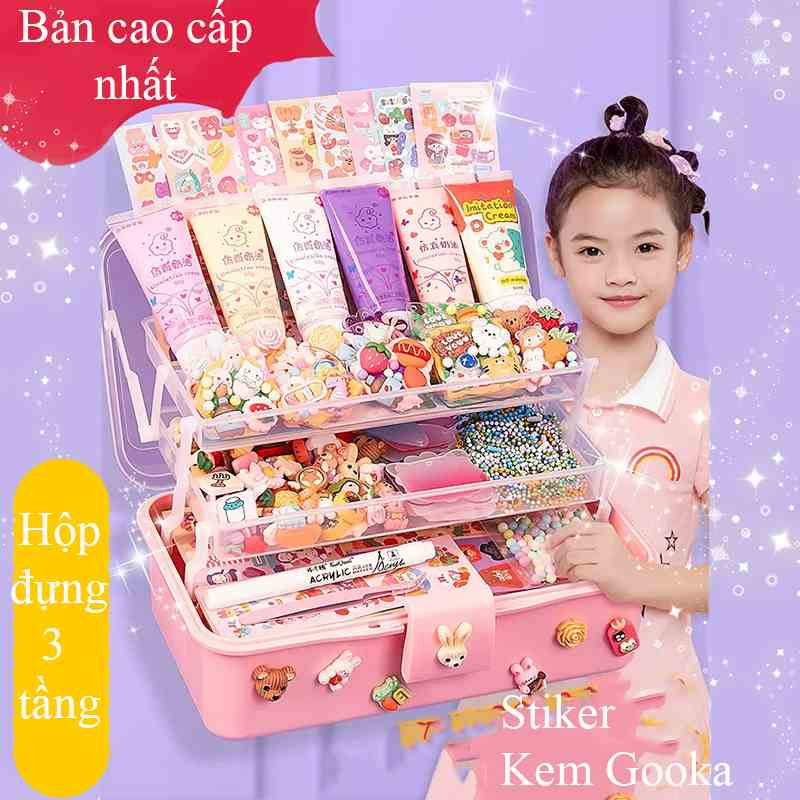 Đồ chơi bộ keo kem dán thẻ Gooka KAVY kèm sticker hạt vòng thẻ hình 3D kèm hộp đựng sang trọng làm móc khoá, đồ trang sứ