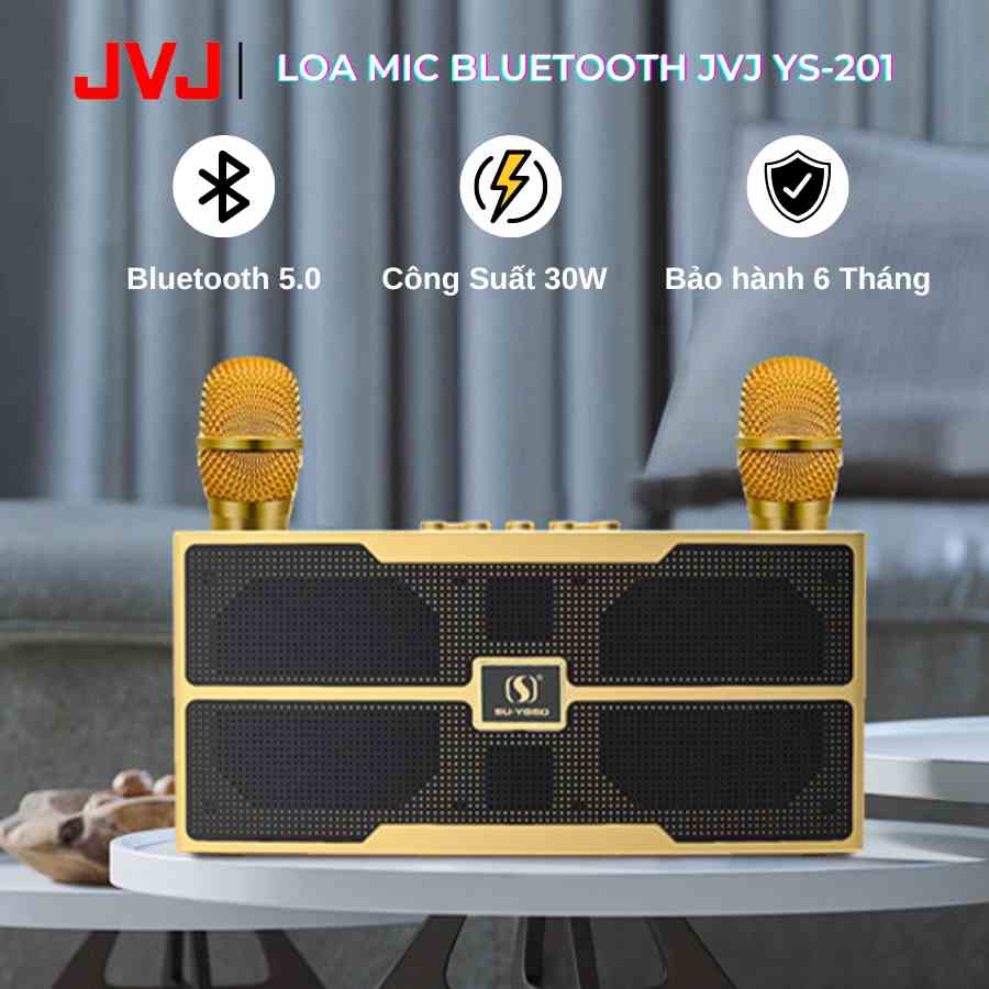 Loa bluetooth karaoke kèm 2 mic JVJ YS-201 Không dây, kèm 02 mic hát công suất lớn 30W - Bảo hành chính hãng 06 Tháng