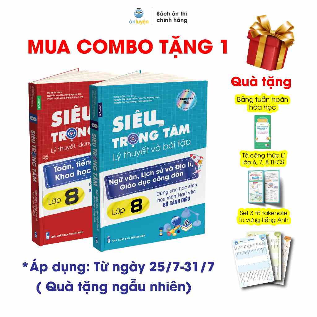 Lớp 8 (Bộ Cánh Diều)- Combo 2 Sách Siêu trọng tâm TOÁN, TIẾNG ANH, KHTN và Văn, Khoa học xã hội lớp 8-Nhà sách Ôn luyện