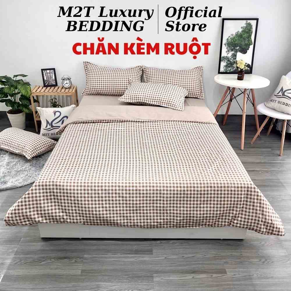 Bộ chăn ga gối Cotton 3D M2T BEDDIND Luxury chăn chần bông thông minh drap giường - CTM Caro nâu be