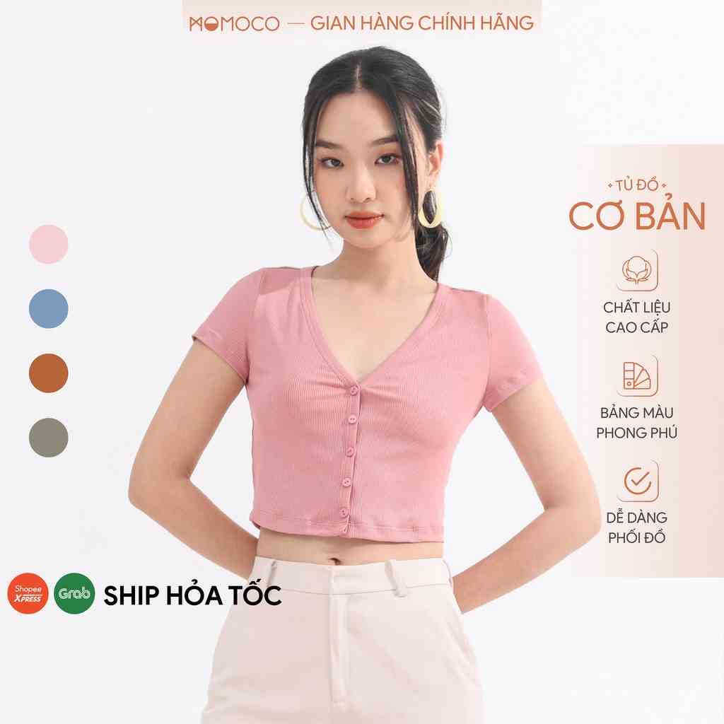 Áo Cardigan MOMOCO dáng lửng chất cotton tăm nhỏ, thiết kế tay ngắn giả khuy M2960