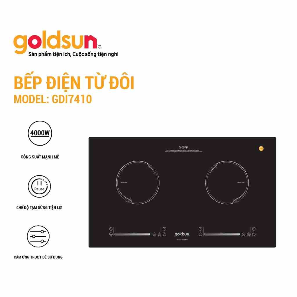 Bếp điện từ đôi Goldsun GDI7410 mặt kính chịu lực màn hình LED cảm ứng thông minh 4000W có khóa trẻ em an toàn