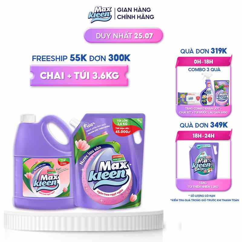 Combo Chai Lau Sàn 3.6kg + Túi Lau Sàn 3.6kg MaxKleen Ngàn hoa ngọt ngào