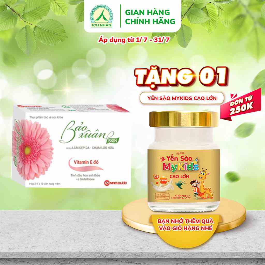 Viên Uống Trắng Da Bảo Xuân Skin, Tăng Cường Sức Khỏe, Làm Đẹp Da, Giảm Nếp Nhăn, Thâm Nám và Tàn Nhang (hộp 20v)