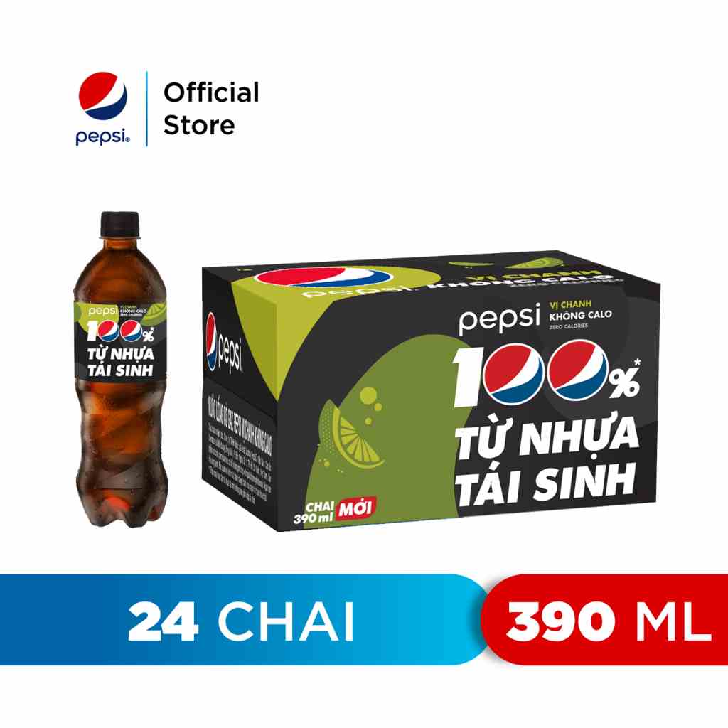 [HỎA TỐC-ĐN&HCM]Thùng 24 Chai Nước Ngọt Có Gaz Pepsi Vị Chanh Không Calo (390ml /chai)