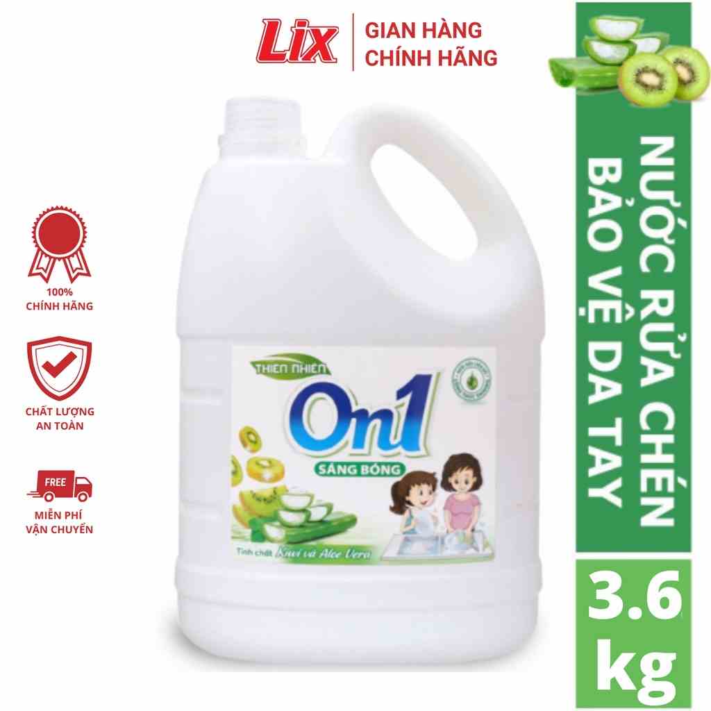 Nước rửa chén On1 hương kiwi và aloe vera 3.6kg, gel rửa bát sạch bóng vết dầu mỡ N5008 - Lixco Việt Nam