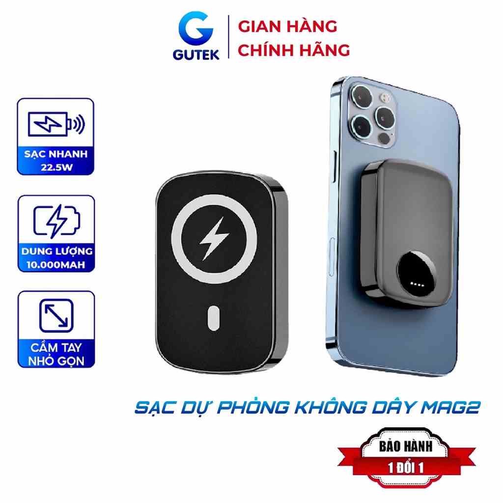 Sạc dự phòng không dây sạc nhanh pin 10000mah mini nhỏ gọn cho từ 8/X/11/12/13 – Gutek Mag 2