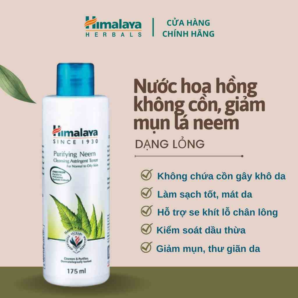 Nước hoa hồng không cồn hỗ trợ giảm mụn Himalaya Purifying Neem Cleansing Astringent 175ml