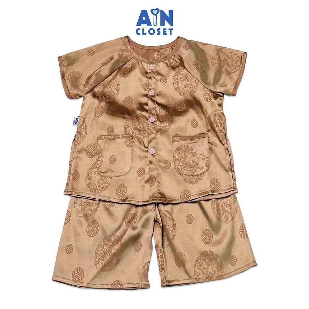 Bộ quần áo bà ba lửng unisex cho bé hoa văn Cổ Trang gấm nâu - AICDBTWVF1XO - AIN Closet