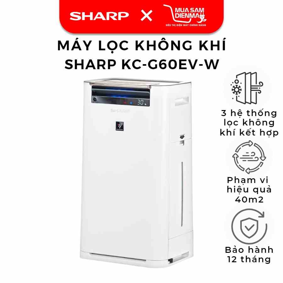 [Mã BMLTB200 giảm đến 100K đơn 499K] Máy lọc không khí và tạo ẩm Sharp KC-G60EV-W (50m²)