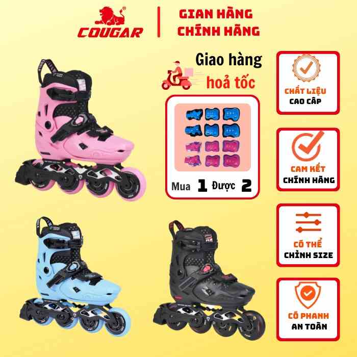 Giày Patin Trẻ Em COUGAR Flying Eagle S7 Nimbus, Bánh Cao Su Đặc, Có Thể Chỉnh Size, Tặng Kèm Túi Đựng Giày Chuyên Dụng