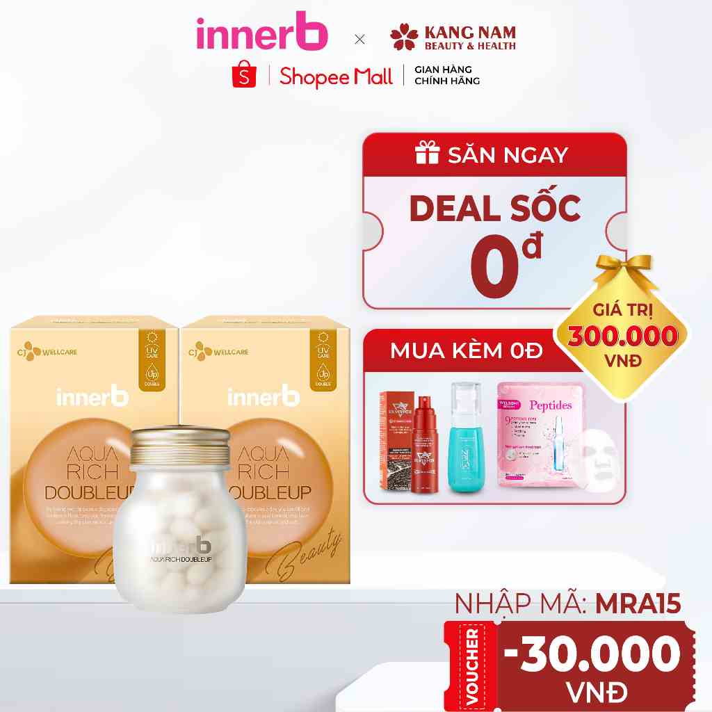 Combo 2 Hộp Viên Uống Cấp Nước Chống Nắng Nội Sinh InnerB Aqua Rich DoubleUp 56 Viên