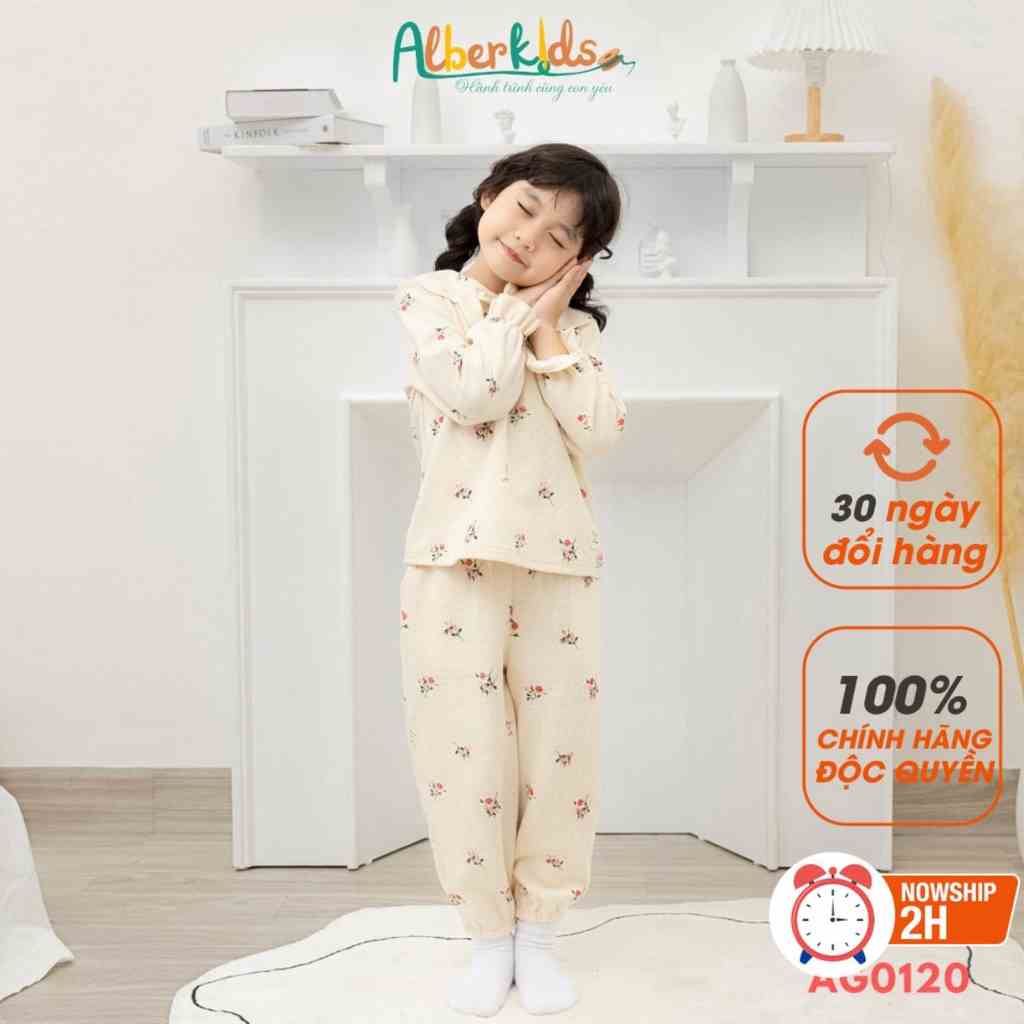 Bộ đồ bé gái ALBER KIDS dài tay cổ cánh sen xinh đẹp cho trẻ em 2,3,4,5,6,7,8,9,10,11,12 tuổi AG0113