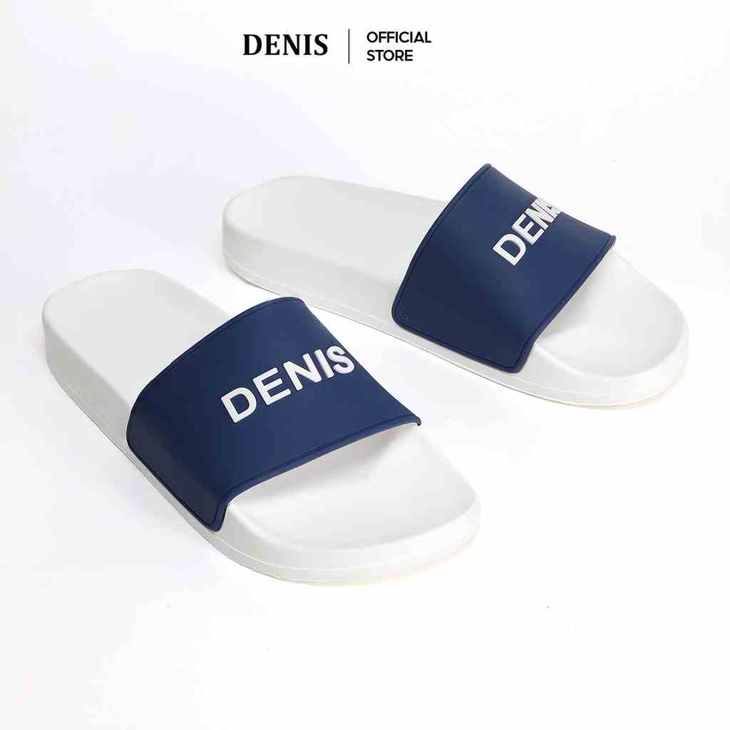 Dép quai ngang Denis Unisex Slipper Quai Xanh Biển Chữ Trắng DN03