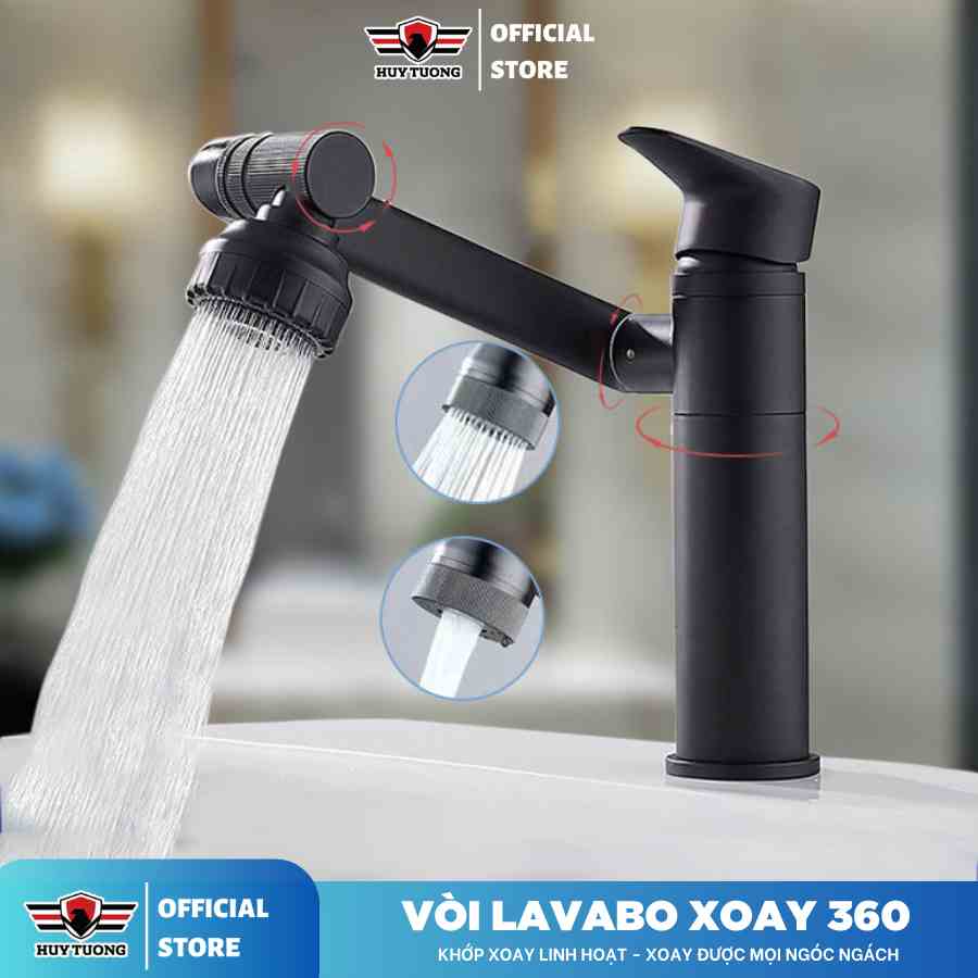 Vòi lavabo nóng lạnh thiết kế với các khớp xoay 360 độ, chất liệu đồng thau nguyên chất - HUY TUONG