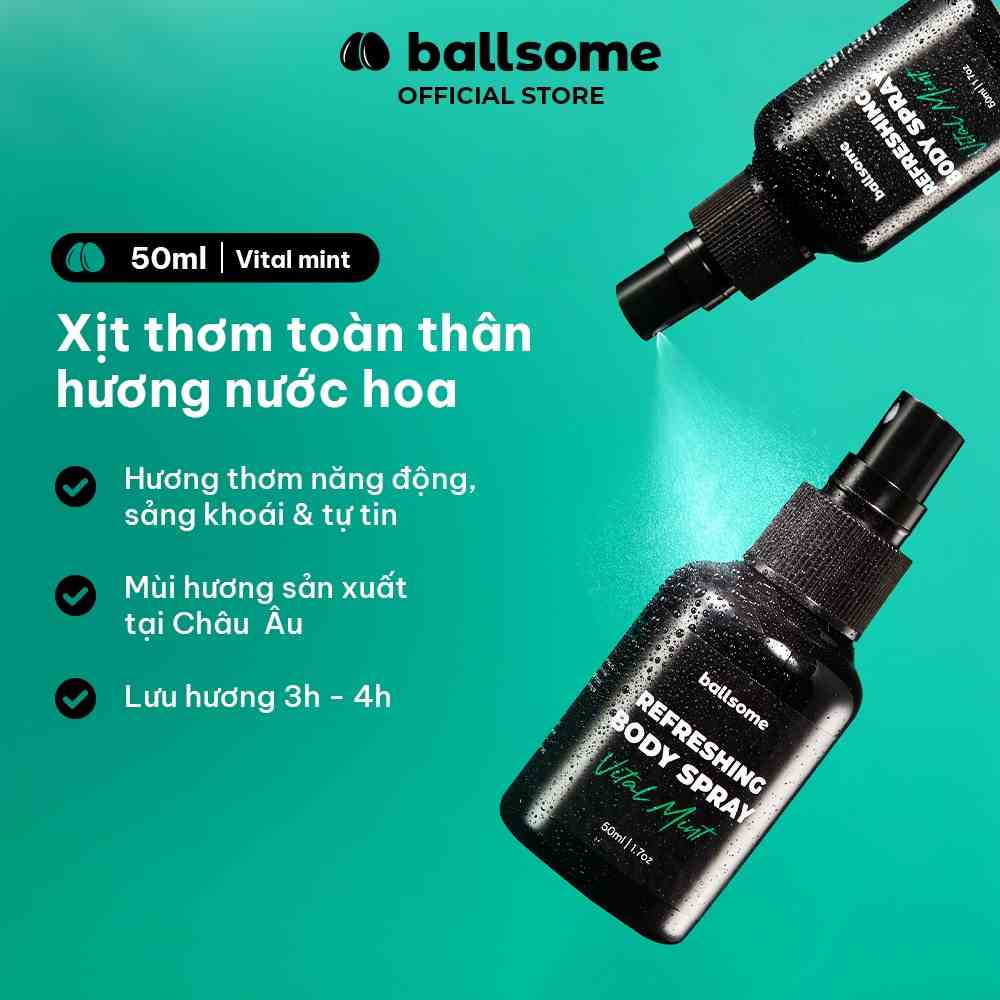 [Mã BMLTB35 giảm đến 35K đơn 99K] Xịt Thơm Toàn Thân Hương Nước Hoa Ballsome Body Spray/ Hương Vital Mint 50ml