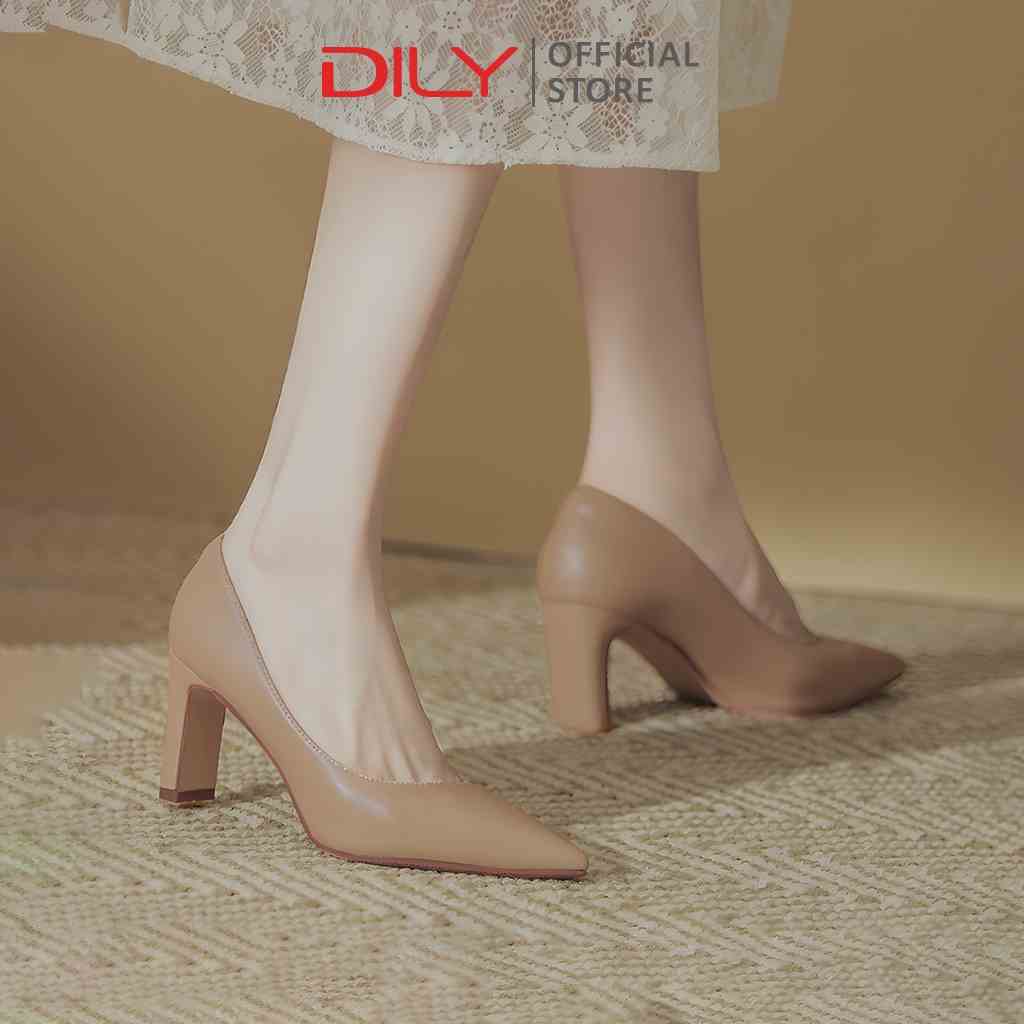 Giày cao gót bít mũi nữ DILY kiểu dáng cơ bản gót trụ dẹp 8cm_AA0372