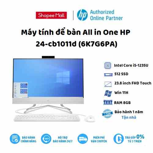 [Mã ELCL12 giảm 12% đơn 10TR] Máy tính để bàn Allin OneHP24-cb1011d(6K7G6PATouch Starry White/I5-1235U Up to4.4GHz,12MB