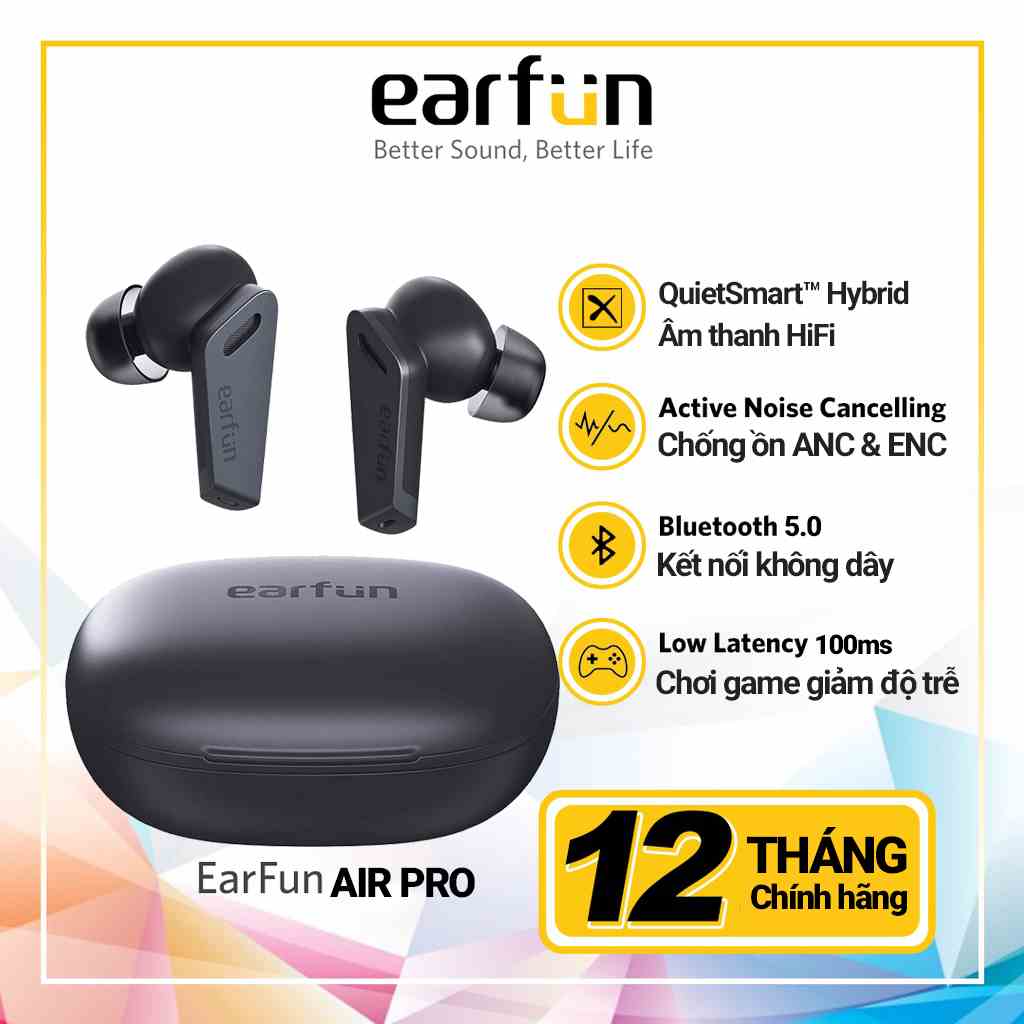 Tai nghe True Wireless EarFun Air Pro Chống ồn ANC thời gian nghe 9h, Chống nước IPX5,