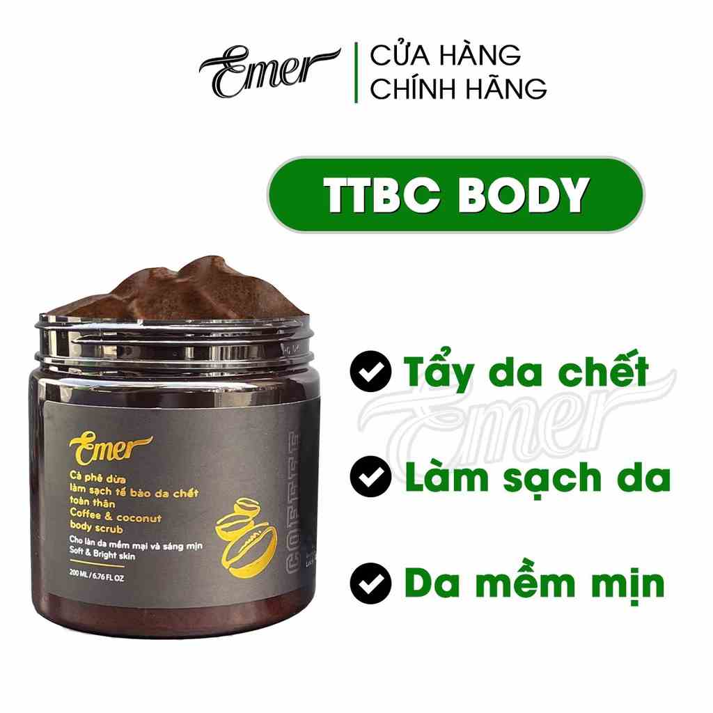 Tẩy tế bào chết body cà phê dừa EMER Garin 200ml làm sạch da chết cơ thể cho làn da sáng mịn